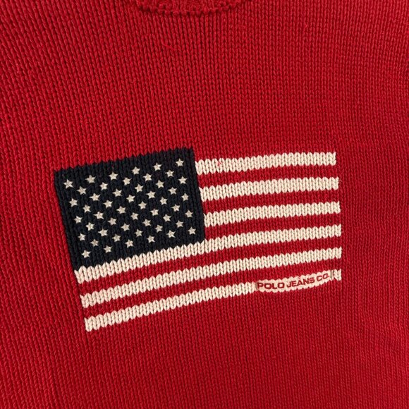 Ralph Lauren Polo Jeans Knit Flag Sweater Graphic USA Heavyweight Red Pullover - Picture 9 of 16